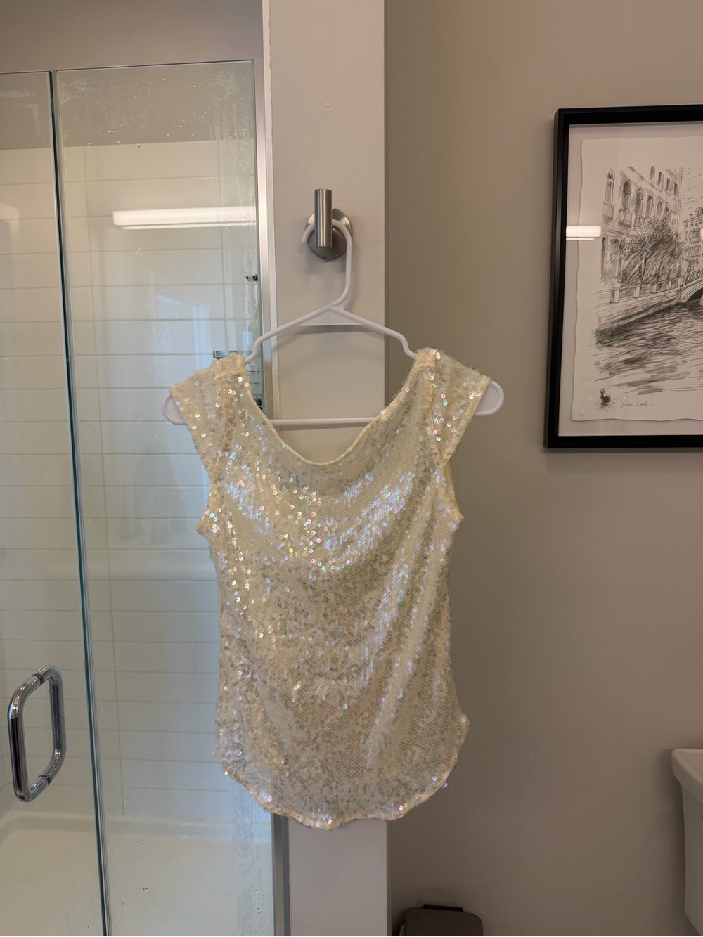 Free People Cream Sequin Sleeveless Camisole